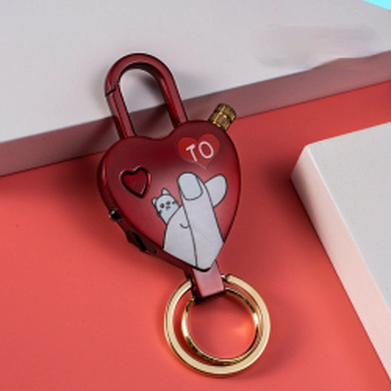 Wollet New Heart-shaped Design LED Light Flint Lighter Keyring Ring Gas Keychain Lighter