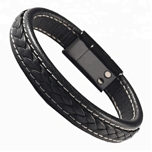 Wollet High Polished Germanium Bio Magnetic Energy Real Leather Bracelet