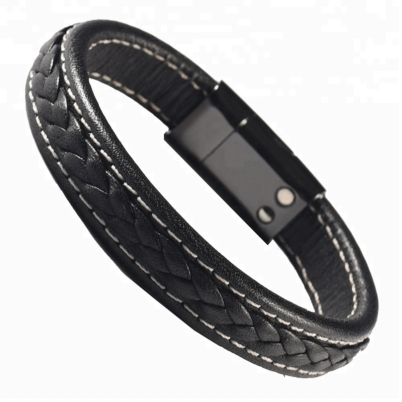 Wollet High Polished Germanium Bio Magnetic Energy Real Leather Bracelet