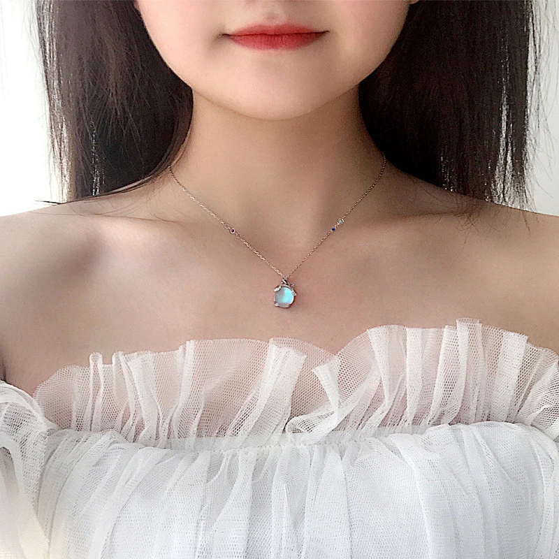 Wollet Colorful Moonstone Insect Women's Pendant Clavicle Chain S925 Silver Firefly Necklace