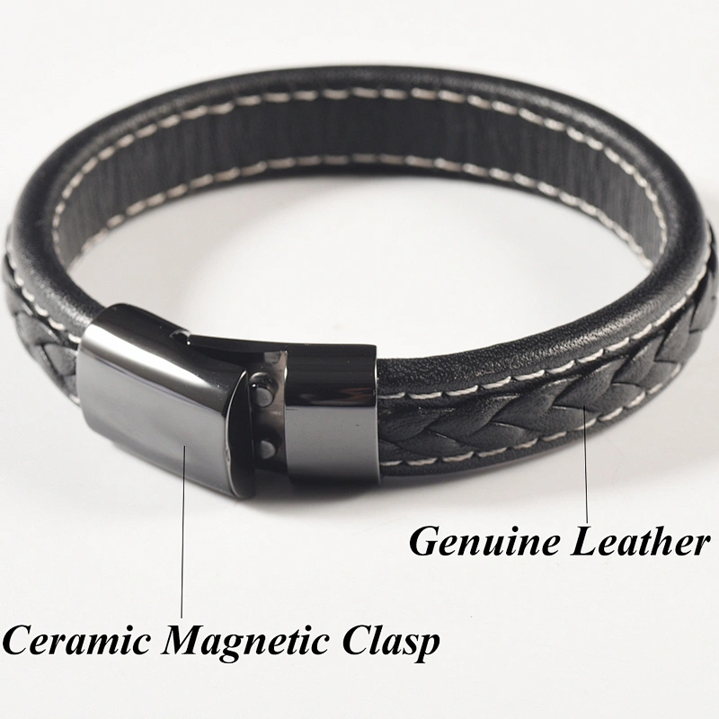 Wollet High Polished Germanium Bio Magnetic Energy Real Leather Bracelet