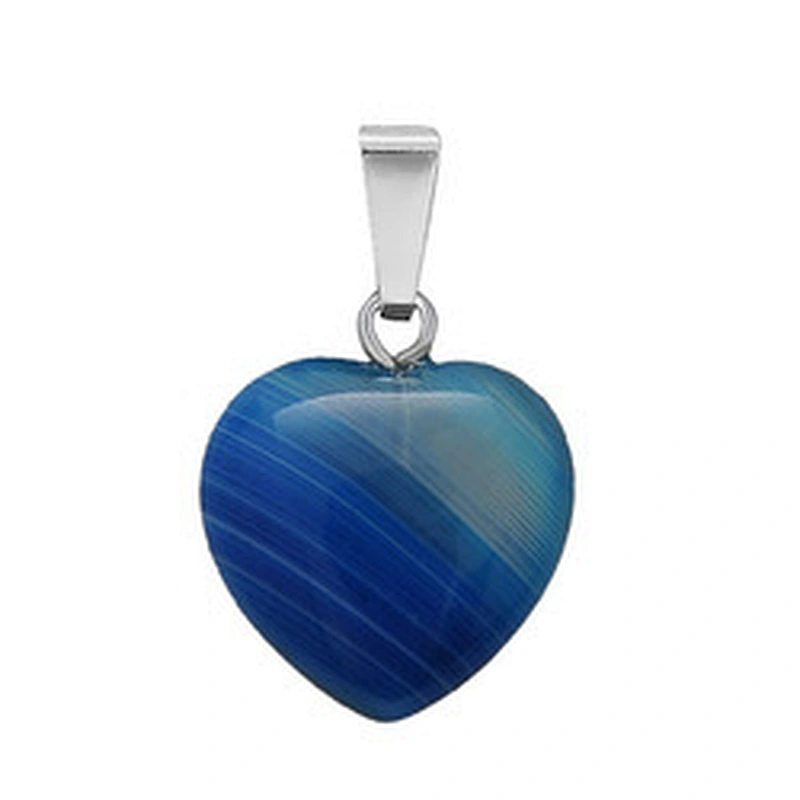 Wollet Wholesale Polished Mixed Stone Charms Natural Stone Heart Shape Agate Crystal Pendants Necklace