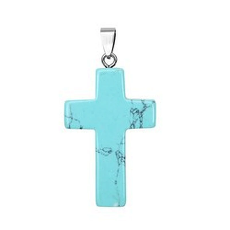 Wollet Wholesale Assorted Color Nature Stone  Crystal Quartz  Charms Crystal cross pendant Necklace