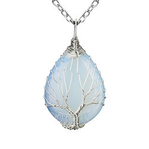 Wollet Natural Stone Rose Gold Winding Water Drop Shape Pendant Crystal Wire Necklace
