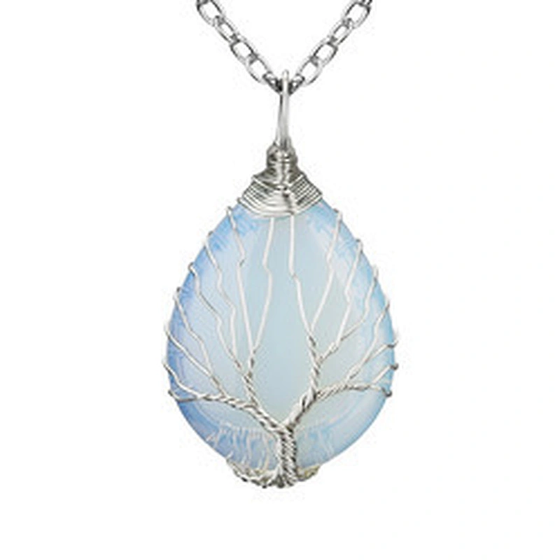 Wollet Natural Stone Rose Gold Winding Water Drop Shape Pendant Crystal Wire Necklace
