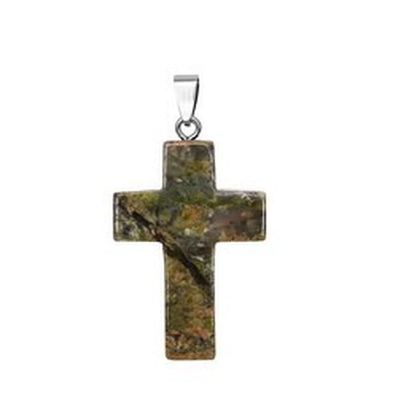 Wollet Wholesale Assorted Color Nature Stone  Crystal Quartz  Charms Crystal cross pendant Necklace