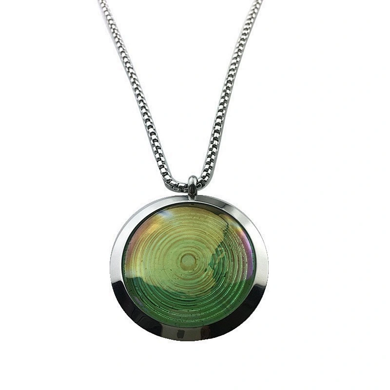 Wollet Latest Disc Type Necklace Stained Bio Glass Energy Stainless Steel Anion Pendant