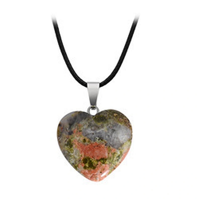 Wollet Wholesale Polished Mixed Stone Charms Natural Stone Heart Shape Agate Crystal Pendants Necklace