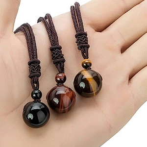 Wollet Wholesale Simple Classic Adjustable Round Wealth Gemstone  Natural Stone Tiger Eye Bead Pendant necklace