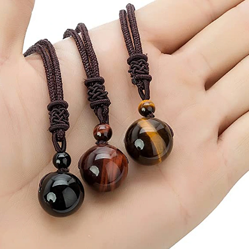 Wollet Wholesale Simple Classic Adjustable Round Wealth Gemstone  Natural Stone Tiger Eye Bead Pendant necklace