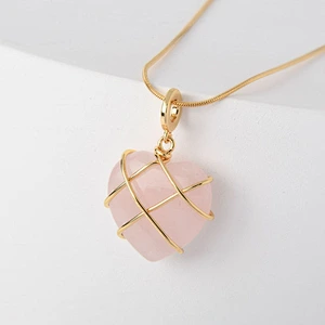 Wollet Natural Crystal Opal Powder Crystal Peach Heart DIY Winding  Heart Pendant Necklace