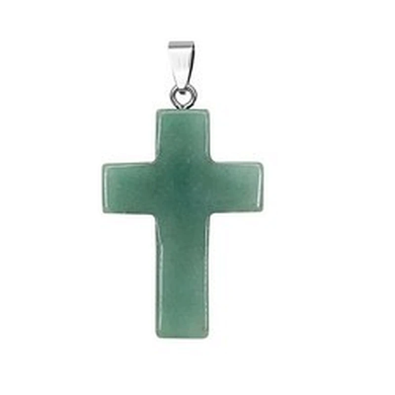 Wollet Wholesale Assorted Color Nature Stone  Crystal Quartz  Charms Crystal cross pendant Necklace