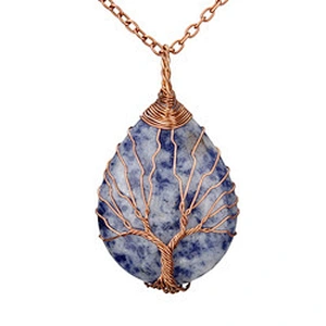 Wollet Natural Stone Rose Gold Winding Water Drop Shape Pendant Crystal Wire Necklace