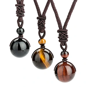 Wollet Wholesale Simple Classic Adjustable Round Wealth Gemstone  Natural Stone Tiger Eye Bead Pendant necklace