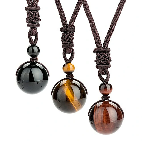 Wollet Wholesale Simple Classic Adjustable Round Wealth Gemstone  Natural Stone Tiger Eye Bead Pendant necklace