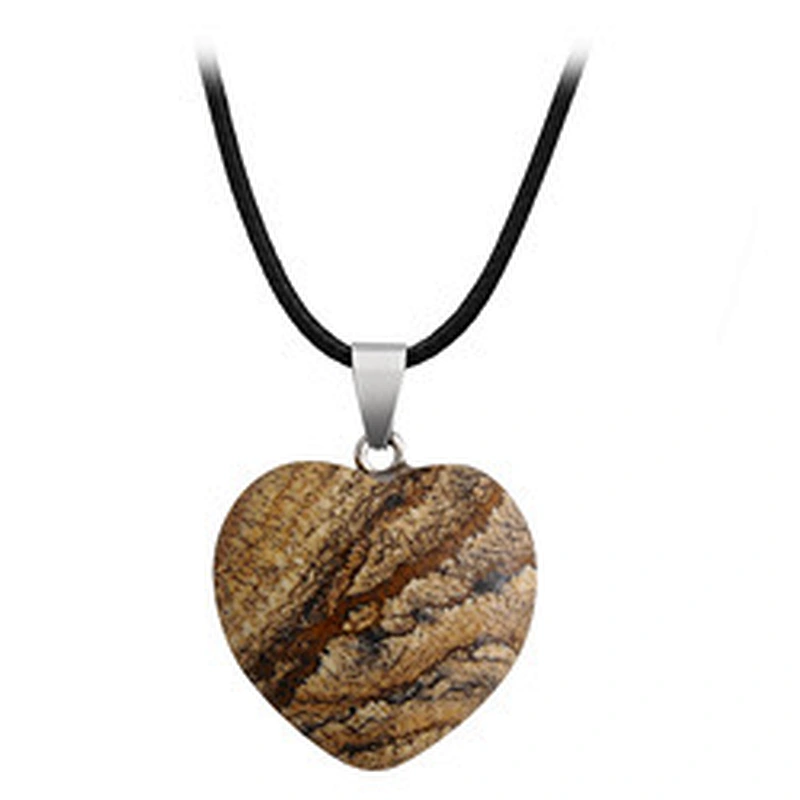 Wollet Wholesale Polished Mixed Stone Charms Natural Stone Heart Shape Agate Crystal Pendants Necklace