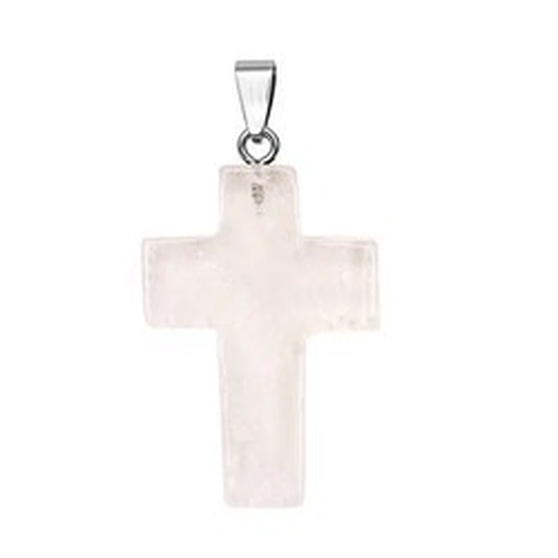 Wollet Wholesale Assorted Color Nature Stone  Crystal Quartz  Charms Crystal cross pendant Necklace