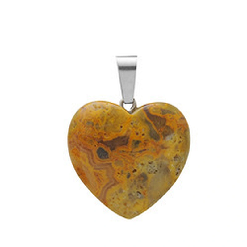Wollet Wholesale Polished Mixed Stone Charms Natural Stone Heart Shape Agate Crystal Pendants Necklace
