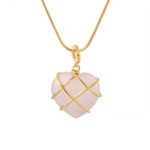 Wollet Natural Crystal Opal Powder Crystal Peach Heart DIY Winding  Heart Pendant Necklace