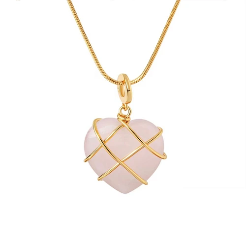 Wollet Natural Crystal Opal Powder Crystal Peach Heart DIY Winding  Heart Pendant Necklace