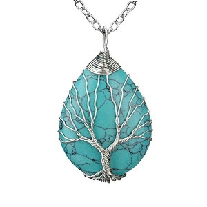 Wollet Natural Stone Rose Gold Winding Water Drop Shape Pendant Crystal Wire Necklace
