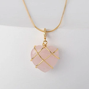 Wollet Natural Crystal Opal Powder Crystal Peach Heart DIY Winding  Heart Pendant Necklace