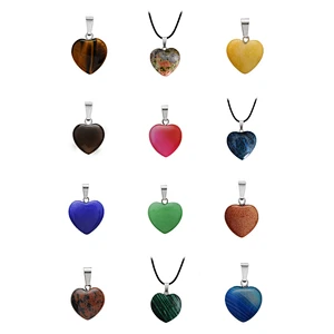Wollet Wholesale Polished Mixed Stone Charms Natural Stone Heart Shape Agate Crystal Pendants Necklace