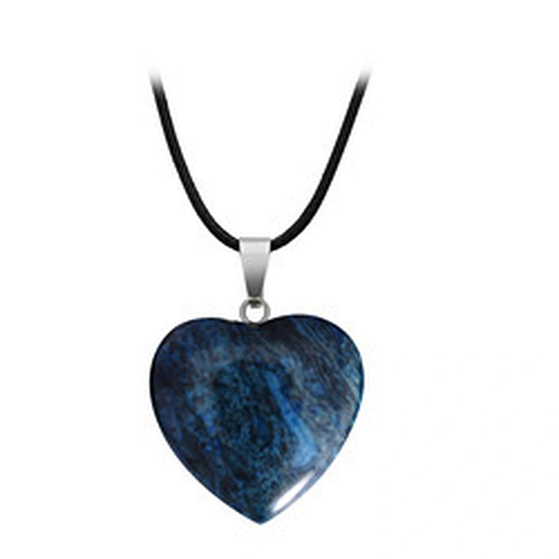 Wollet Wholesale Polished Mixed Stone Charms Natural Stone Heart Shape Agate Crystal Pendants Necklace