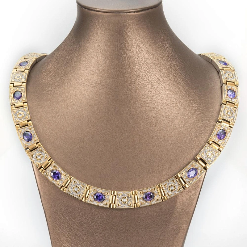 Wollet Fashion Jewelry Wholesale Gold Plated Four In One Health Energy Bio Magnetic Titanium Necklace With Crystal