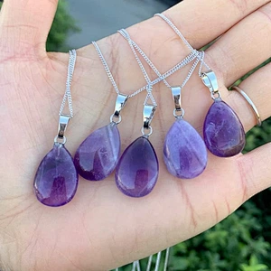 Wollet Wholesale Simple Woman  Natural Stone amethyst water drop pendant necklace