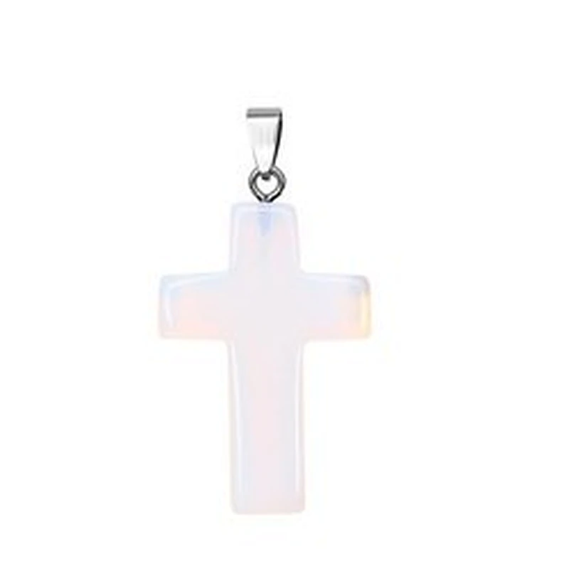 Wollet Wholesale Assorted Color Nature Stone  Crystal Quartz  Charms Crystal cross pendant Necklace