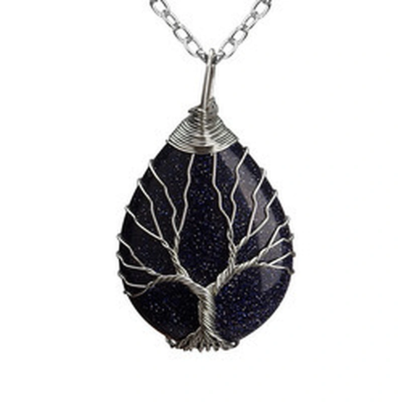 Wollet Natural Stone Rose Gold Winding Water Drop Shape Pendant Crystal Wire Necklace