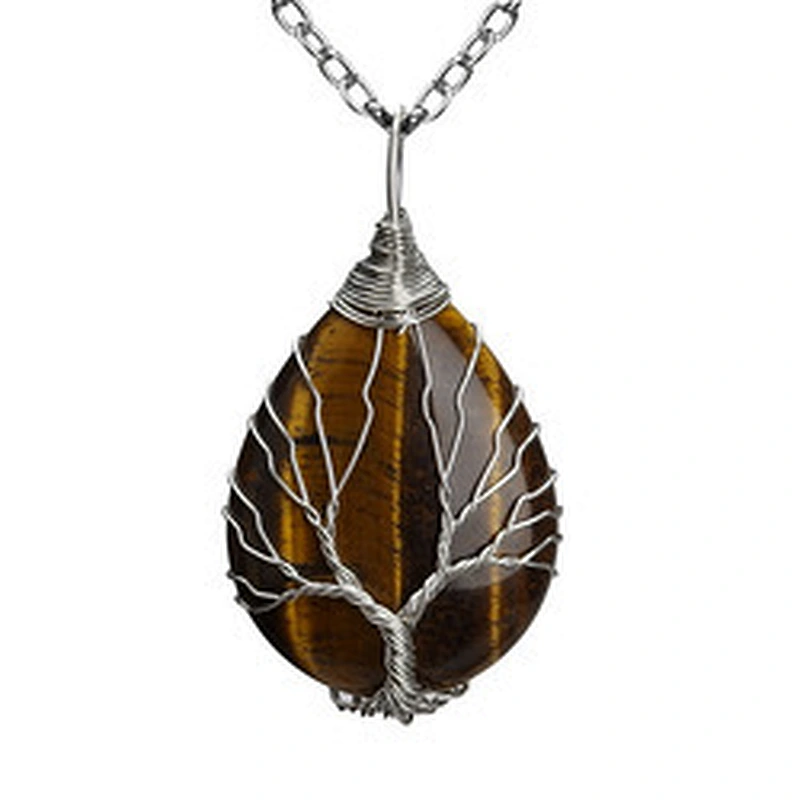 Wollet Natural Stone Rose Gold Winding Water Drop Shape Pendant Crystal Wire Necklace