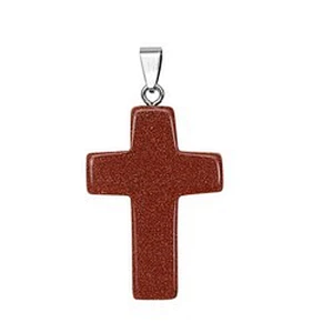 Wollet Wholesale Assorted Color Nature Stone  Crystal Quartz  Charms Crystal cross pendant Necklace