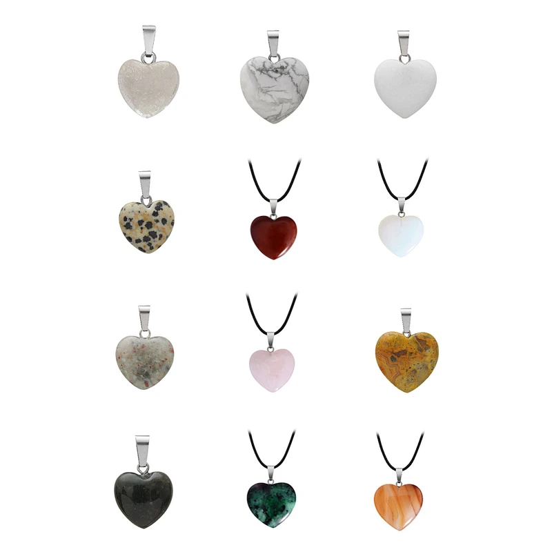 Wollet Wholesale Polished Mixed Stone Charms Natural Stone Heart Shape Agate Crystal Pendants Necklace