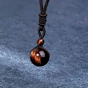 Wollet Wholesale Simple Classic Adjustable Round Wealth Gemstone  Natural Stone Tiger Eye Bead Pendant necklace