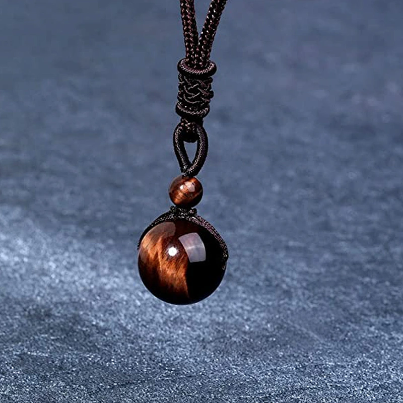 Wollet Wholesale Simple Classic Adjustable Round Wealth Gemstone  Natural Stone Tiger Eye Bead Pendant necklace