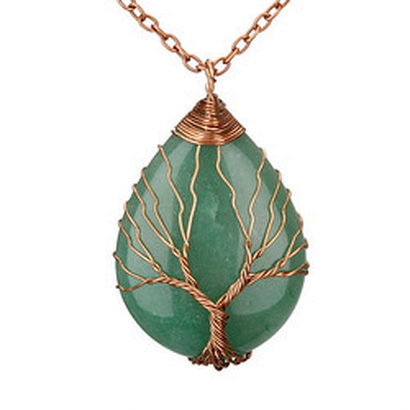 Wollet Natural Stone Rose Gold Winding Water Drop Shape Pendant Crystal Wire Necklace