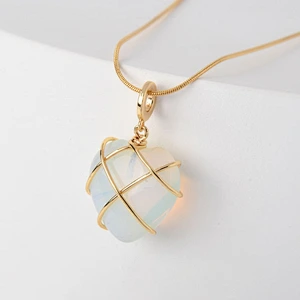Wollet Natural Crystal Opal Powder Crystal Peach Heart DIY Winding  Heart Pendant Necklace