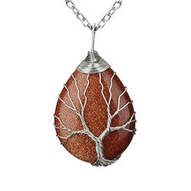 Wollet Natural Stone Rose Gold Winding Water Drop Shape Pendant Crystal Wire Necklace