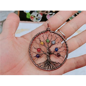 Wollet Wholesale Gemstones Charms for Peace Gift 7 Chakra Crystal Tree of Life Pendant Necklace