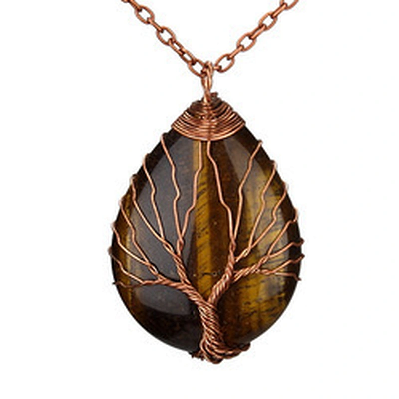 Wollet Natural Stone Rose Gold Winding Water Drop Shape Pendant Crystal Wire Necklace