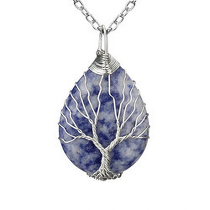 Wollet Natural Stone Rose Gold Winding Water Drop Shape Pendant Crystal Wire Necklace
