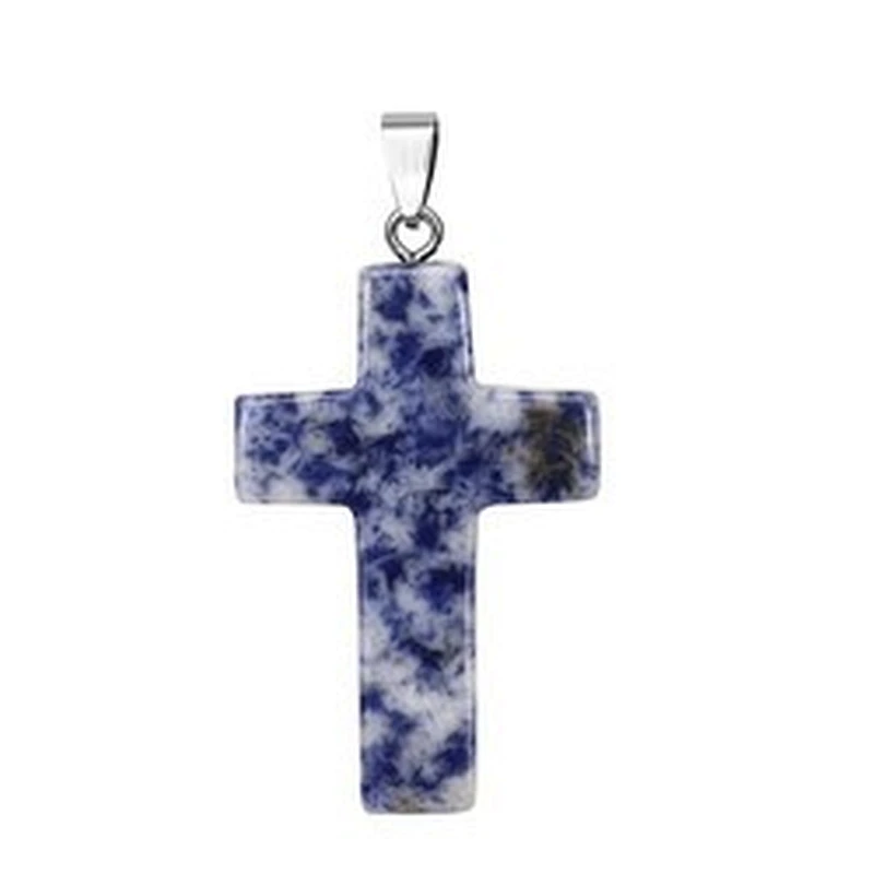 Wollet Wholesale Assorted Color Nature Stone  Crystal Quartz  Charms Crystal cross pendant Necklace