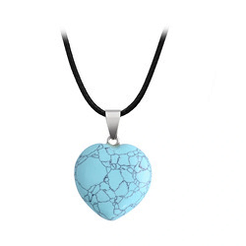 Wollet Wholesale Polished Mixed Stone Charms Natural Stone Heart Shape Agate Crystal Pendants Necklace