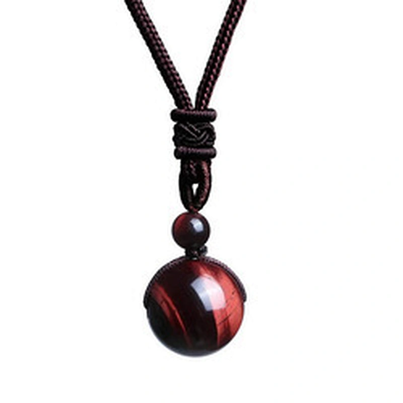 Wollet Wholesale Simple Classic Adjustable Round Wealth Gemstone  Natural Stone Tiger Eye Bead Pendant necklace
