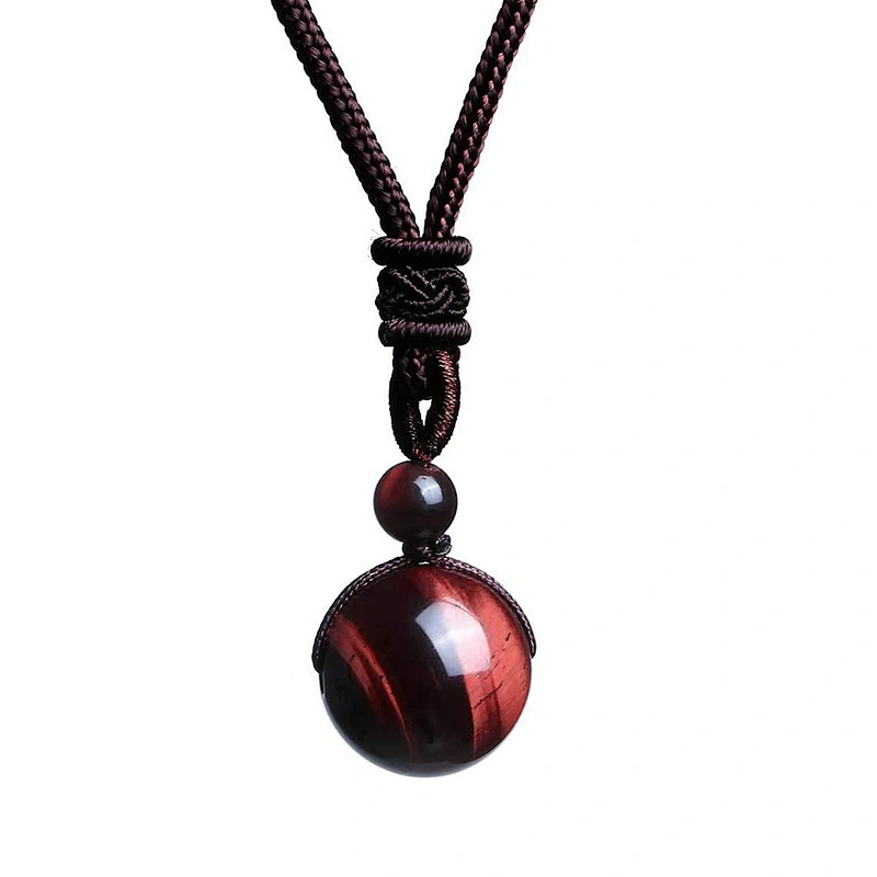 Wollet Wholesale Simple Classic Adjustable Round Wealth Gemstone  Natural Stone Tiger Eye Bead Pendant necklace