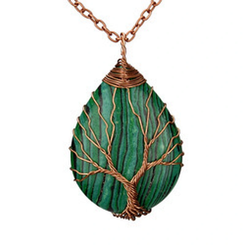 Wollet Natural Stone Rose Gold Winding Water Drop Shape Pendant Crystal Wire Necklace
