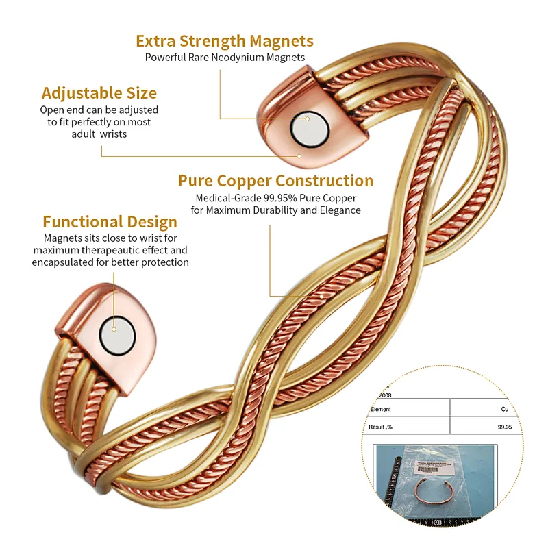 Wollet Twist Cable Bangle Rose Gold Plating  Copper Magnetic Bangle