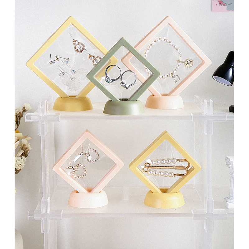 Wollet Colorful 3D Custom Packaging Free Stand Up PE Film Floating Jewelry Display Box